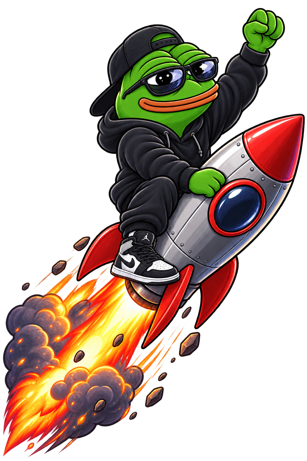 PEPE riding a rocket