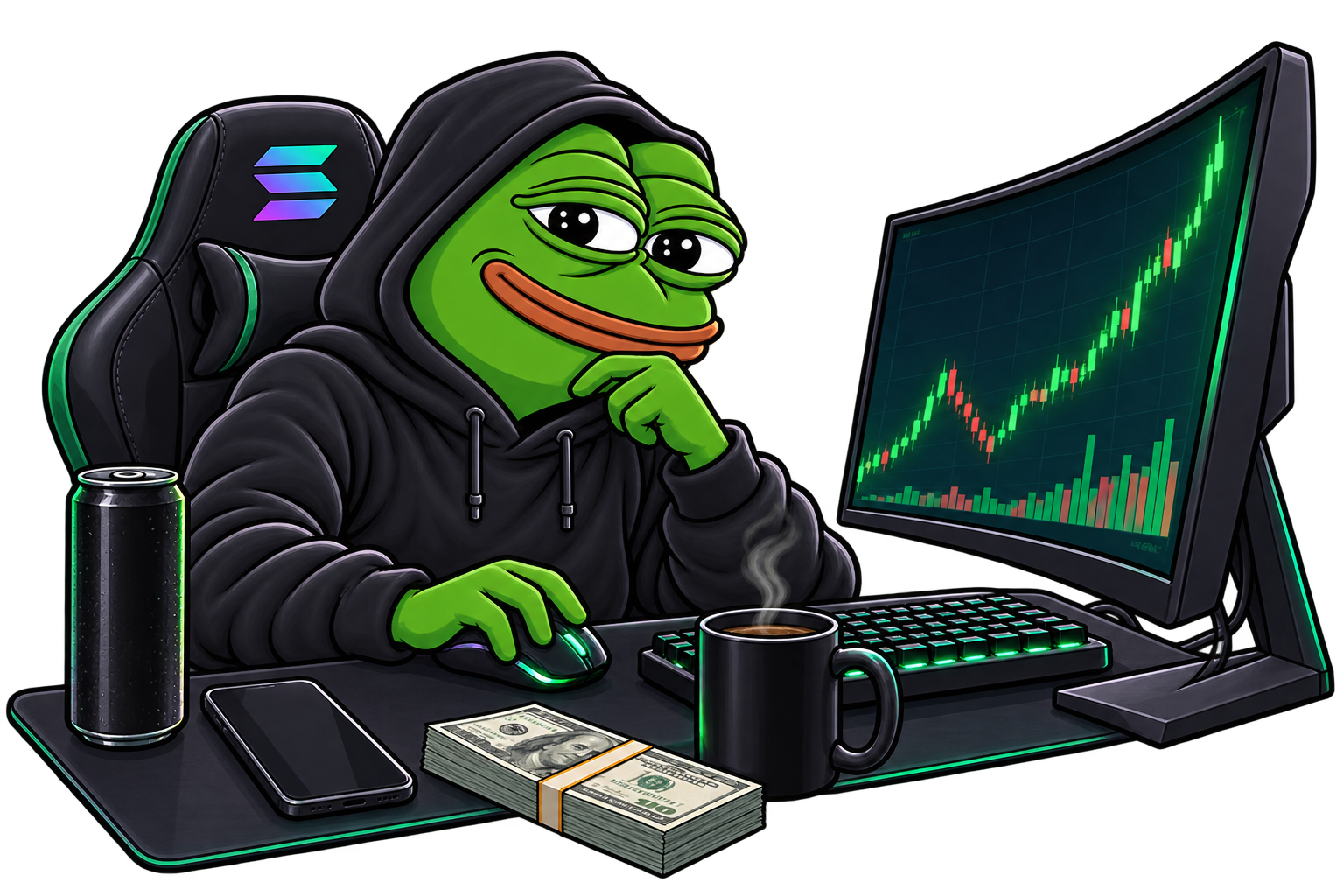 PEPE pointing at his screen